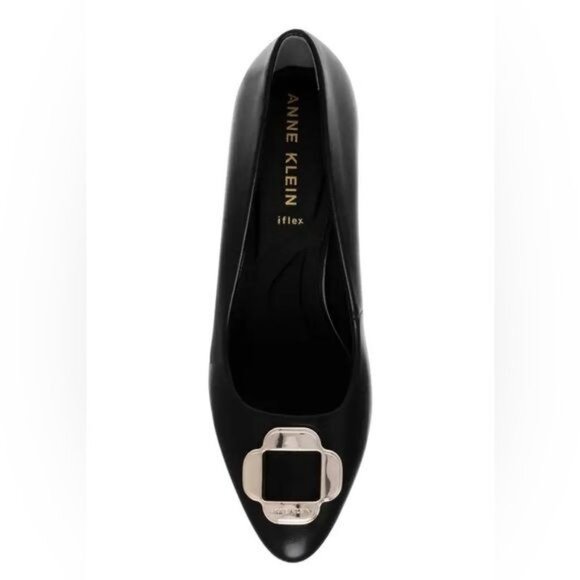 ANN KLEIN Sarina Pointed Toe Wedge Pump In Black Smooth Size 8.5 - Picture 4 of 14